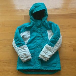 Lands’ End Squall ski/snow jacket in teal/white.
